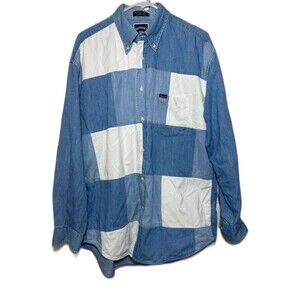 Faconnable Jeans Button Down Colorblock Shirt Men's Large Blue Chambray